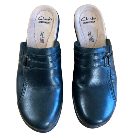 Clarks Collection Leather Slip On Clogs Black Hayla Marina Comfort Soles sz 8 - Picture 2 of 9
